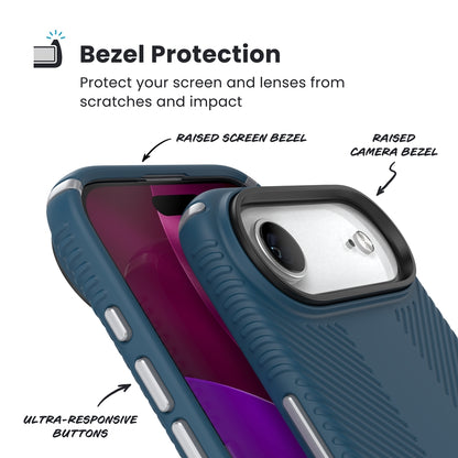Speck Presidio2 Grip MagSafe – iPhone dėklas (Deep Sea / Silver Metallic / Spell Blue)