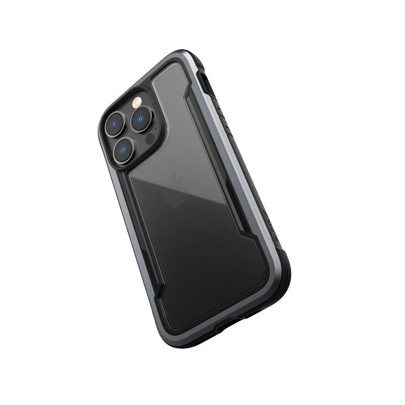 X-Doria Raptic Shield – aliuminio dėklas, skirtas „iPhone 14 Pro“ (atsparus smūgiams iki 3 m) (juodas)