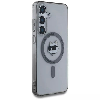 Karl Lagerfeld mygtuko Choupette galvos su logotipu atspaudas MagSafe dėklas, skirtas Samsung Galaxy S25+ (juodas)