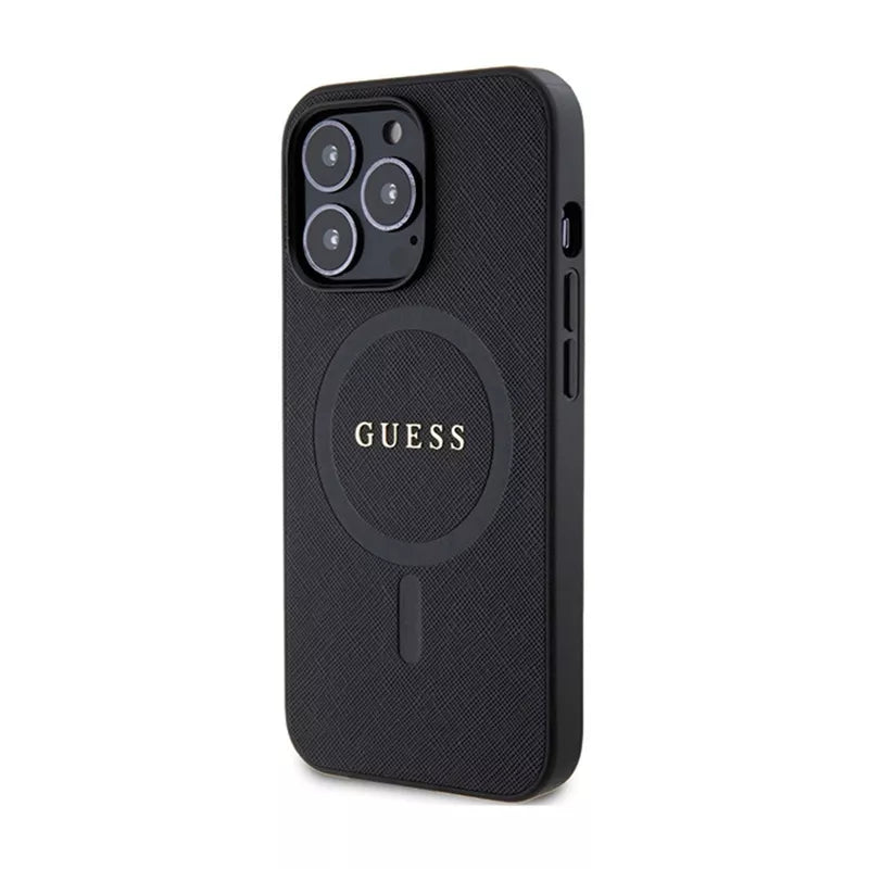 Guess Saffiano MagSafe – dėklas iPhone 13 Pro (juodas)
