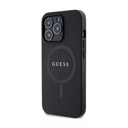 Guess Saffiano MagSafe – dėklas iPhone 13 Pro (juodas)