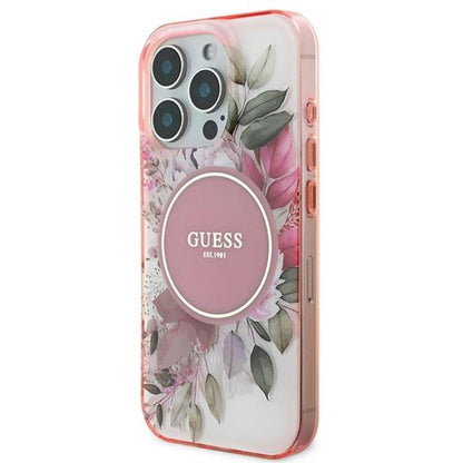 Guess IML Flower & Tonal Circle MagSafe - dėklas iPhone 16 Pro Max (rožinis)