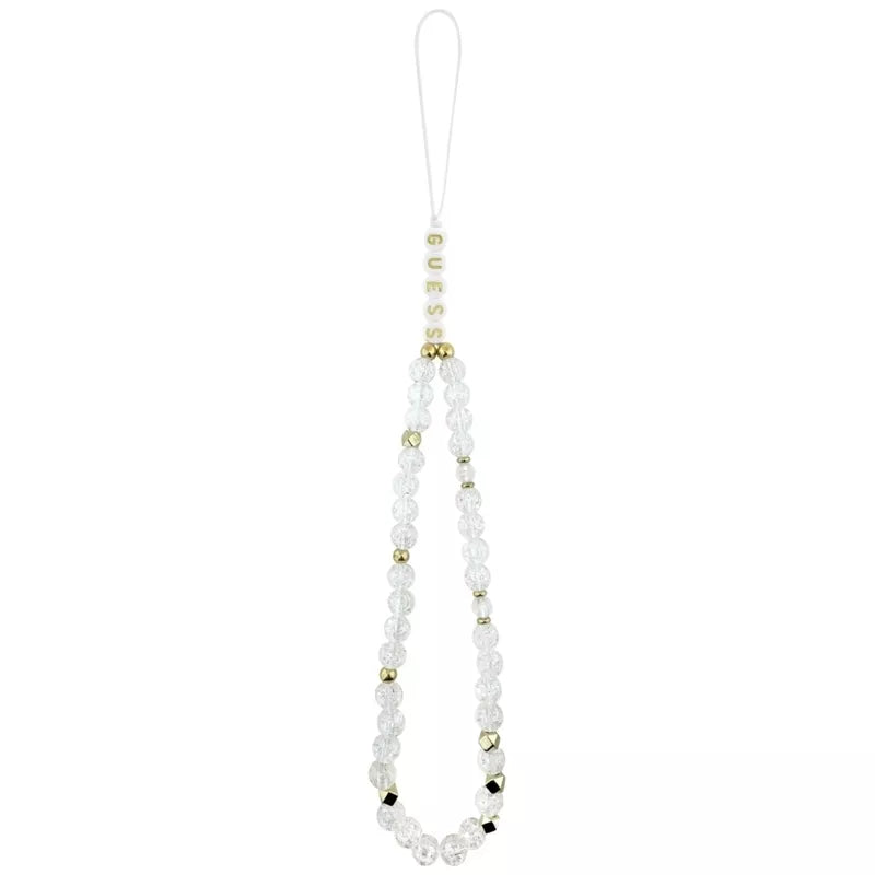 Guess IML Gėlės Elektrinis Perlų Dirželis MagSafe dėklas iPhone 17 (baltas)