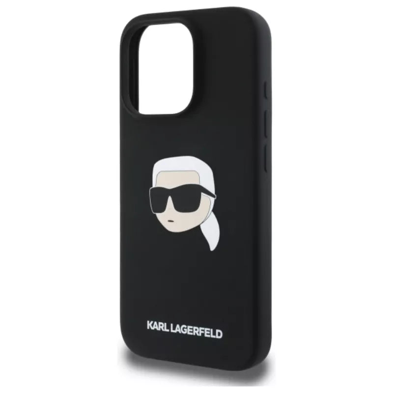 Karl Lagerfeld Silicone Karl Head Print MagSafe – dėklas iPhone 16 Pro (juodas)