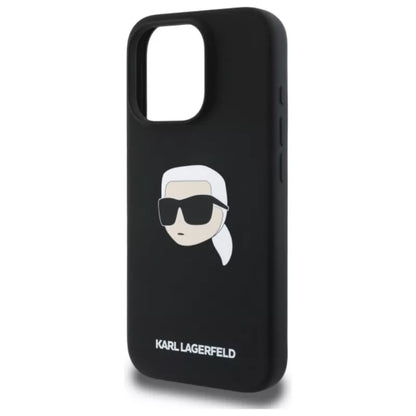 Karl Lagerfeld Silicone Karl Head Print MagSafe – dėklas iPhone 16 Pro (juodas)