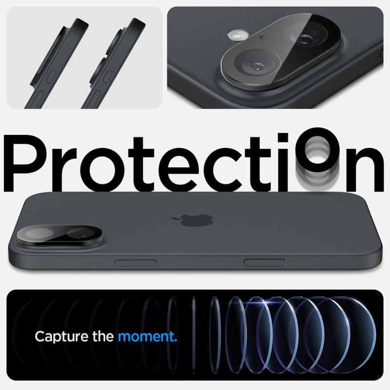 Spigen Optik GLAS.TR kameros apsauga (2 vnt.) – objektyvo apsauga, skirta iPhone 16 / 16 Plus (juoda)