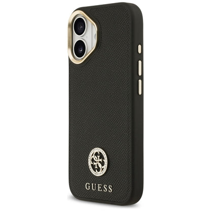 Guess Grūdėtas Strasų Logotipo MagSafe Dėklas iPhone 17 (juodas)
