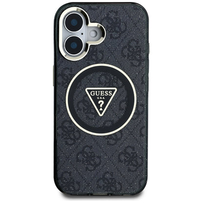 Guess IML Metal Glitter 4G Circle Triangle MagSafe – dėklas iPhone 16 (juodas)