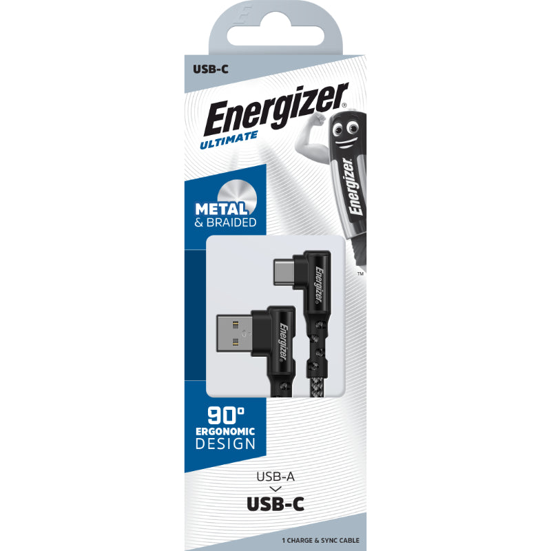Energizer Ultimate - USB-A į USB-C žaidimų laidas 90°, 2m (Juodas)