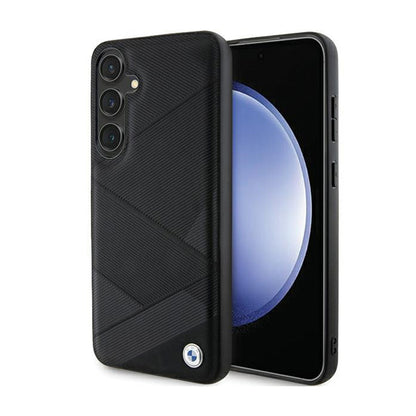 BMW Signature Leather Crossing Lines Pattern – dėklas, skirtas „Samsung Galaxy S24“ (juodas)