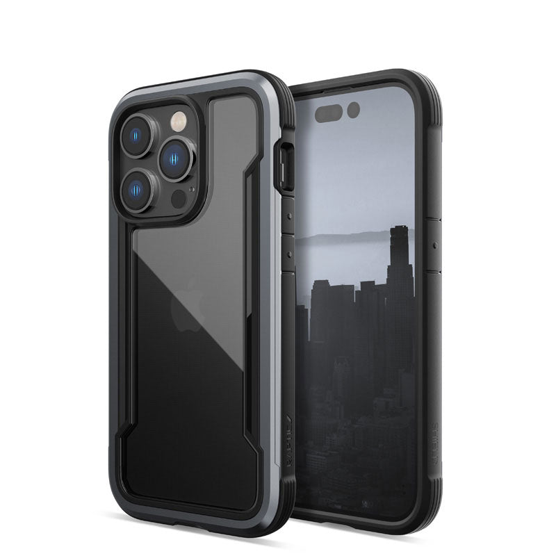 X-Doria Raptic Shield – aliuminio dėklas, skirtas „iPhone 14 Pro“ (atsparus smūgiams iki 3 m) (juodas)