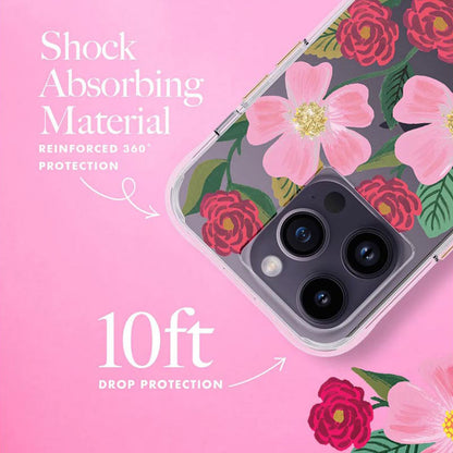 Rifle Paper skaidrus dėklas su aukso spalvos dekoracijomis, skirtas iPhone 14 Pro (Rose Galden)