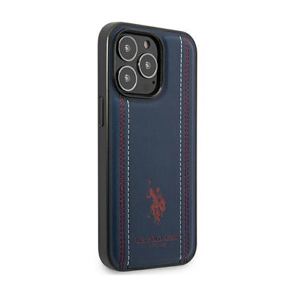 US Polo Assn Leather Stitch – Dėklas iPhone 14 Pro (tamsiai mėlynas)
