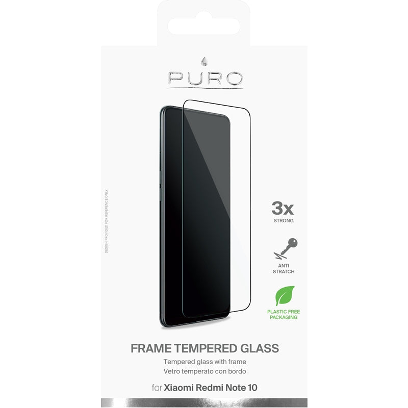 PURO rėmelio grūdintas stiklas - Xiaomi Redmi Note 10 grūdintas stiklas, apsauginis stiklas (juodas rėmelis)