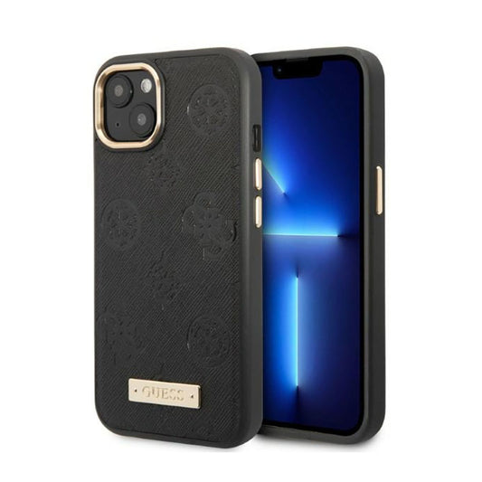 Guess Peony Logo Plate MagSafe – dėklas iPhone 13 (juodas)