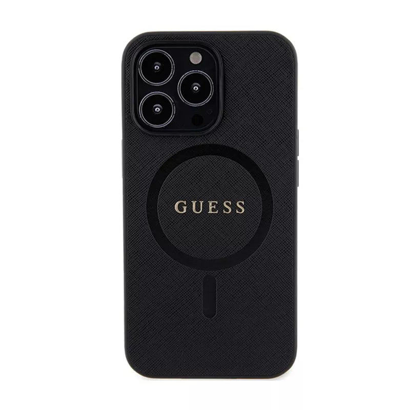 Guess Saffiano MagSafe – dėklas iPhone 13 Pro (juodas)
