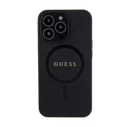 Guess Saffiano MagSafe – dėklas iPhone 13 Pro (juodas)