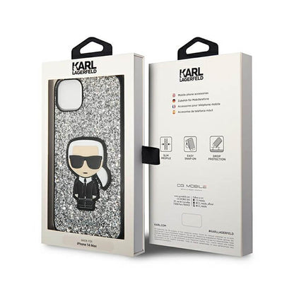 Karl Lagerfeld Glitter Flakes Ikonik – Dėklas iPhone 14 Plus (Sidabrinis)
