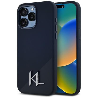 Karl Lagerfeld Silikoninis MagSafe Dėklas su metalo inicialu "Shadow" – skirtas iPhone 15 Pro (juodas)