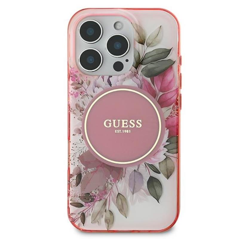 Guess IML Flower & Tonal Circle MagSafe - dėklas iPhone 16 Pro Max (rožinis)