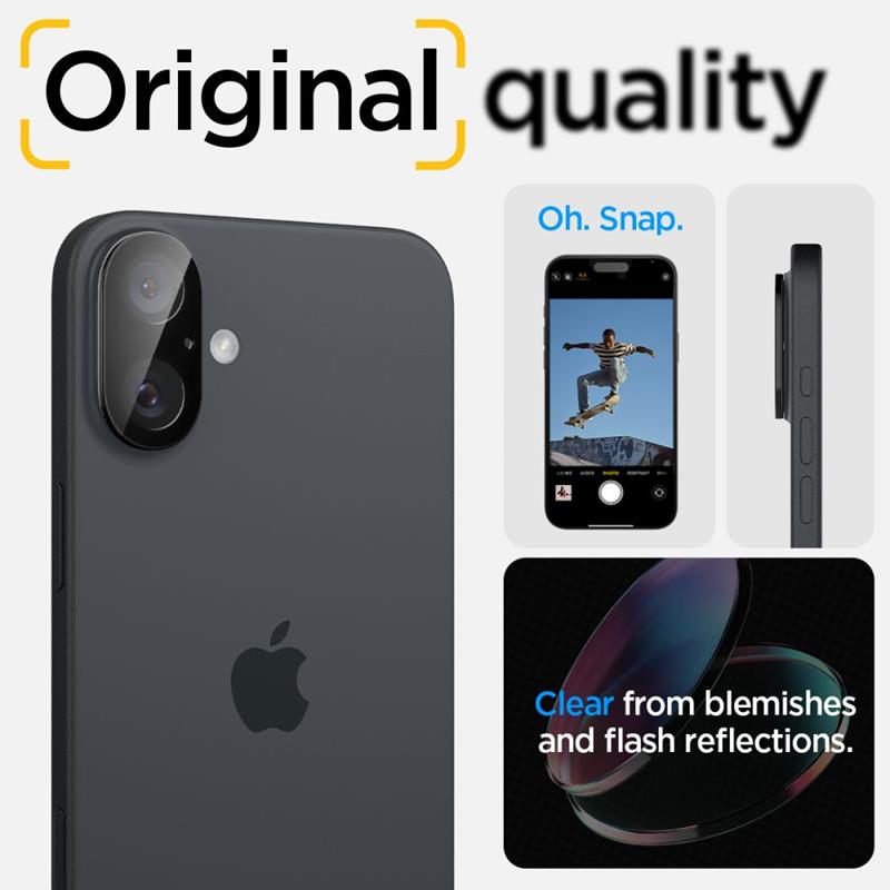 Spigen Optik GLAS.TR kameros apsauga (2 vnt.) – objektyvo apsauga, skirta iPhone 16 / 16 Plus (juoda)