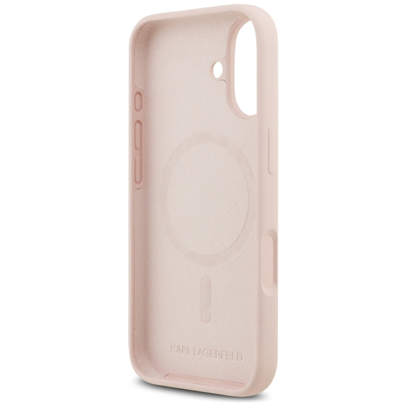 Karl Lagerfeld Silikoninis Karl & Choupette žiedas MagSafe - Dėklas iPhone 17 (rožinis)