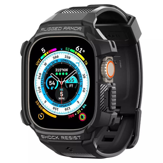 Spigen Rugged Armor Pro dėklas – apyrankė su dėklu, skirta Apple Watch Ultra 49 mm (juoda)