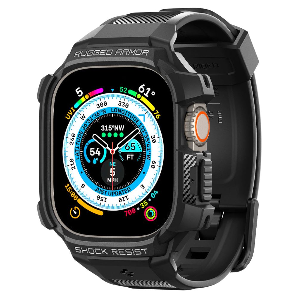 Spigen Rugged Armor Pro dėklas – apyrankė su dėklu, skirta Apple Watch Ultra 49 mm (juoda)
