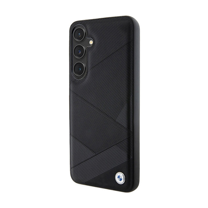 BMW Signature Leather Crossing Lines Pattern – dėklas, skirtas „Samsung Galaxy S24“ (juodas)