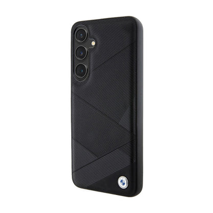 BMW Signature Leather Crossing Lines Pattern – dėklas, skirtas „Samsung Galaxy S24“ (juodas)