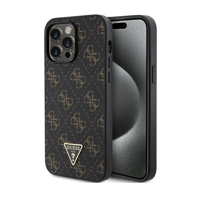 Guess 4G Triangle Metal Logo – dėklas, skirtas „iPhone 15 Pro“ (juodas)
