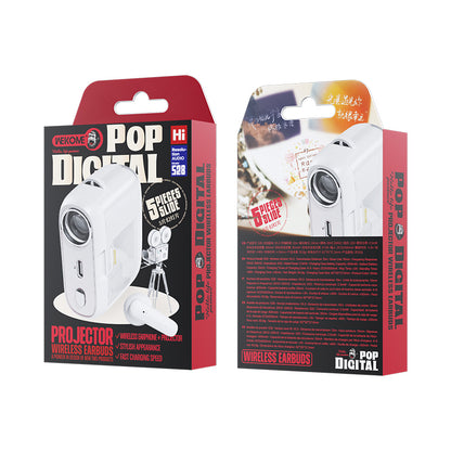 WEKOME S28 Pop skaitmeninė serija – belaidės „Bluetooth V5.3 TWS“ ausinės su įkrovimo dėklu su projektoriaus funkcija (baltos)