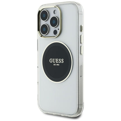 Guess IML metalinis spalvotas apvalus klasikinis logotipas MagSafe – dėklas, skirtas „iPhone 16 Pro Max“ (juodas)