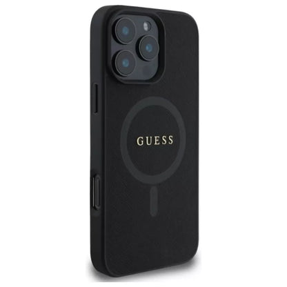 Guess Saffiano Classic Logo MagSafe - Dėklas skirtas iPhone 16 Pro Max (juodas)