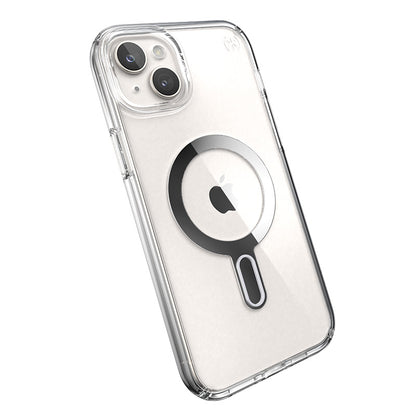 Speck Presidio Perfect-Clear ClickLock & Magsafe - iPhone 15 Plus / iPhone 14 Plus dėklas (Skaidrus / Chromo apdaila / Serene Silver)