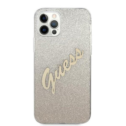 Guess Blizgantis Gradientinis Užrašas – Dėklas iPhone 12 / iPhone 12 Pro (Aukso)