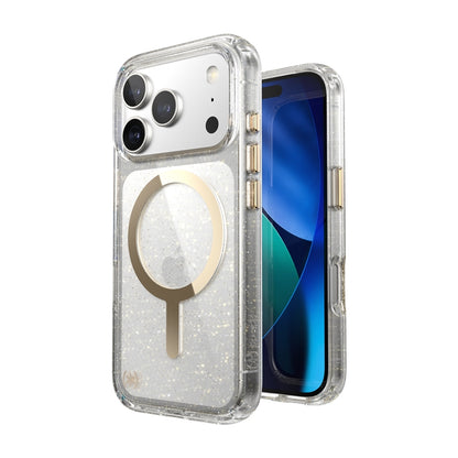 Speck Presidio Lux MagSafe dėklas – iPhone 17 Pro dėklas (Blizgučiai / Auksinis metalas)
