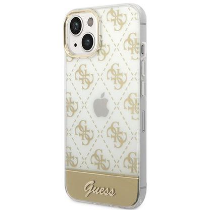 Guess 4G Stripe Script Logo Electroplated Pattern – Dėklas iPhone 14 Plus (auksinis)