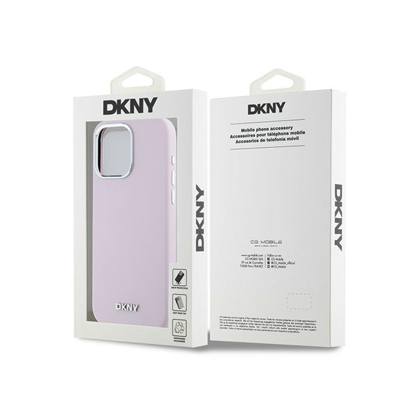 DKNY Liquid Silicone Small Metal Logo MagSafe – dėklas, skirtas iPhone 14 Pro Max (rožinis)