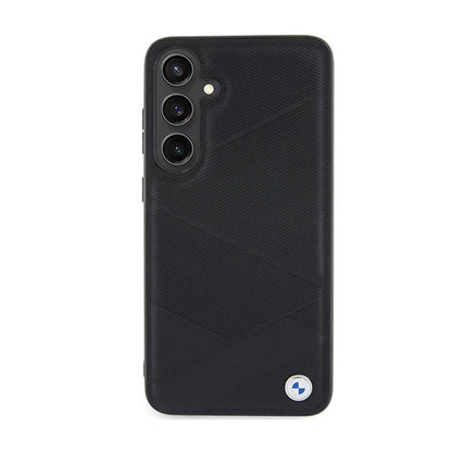 BMW Signature Leather Crossing Lines Pattern – dėklas, skirtas „Samsung Galaxy S24“ (juodas)