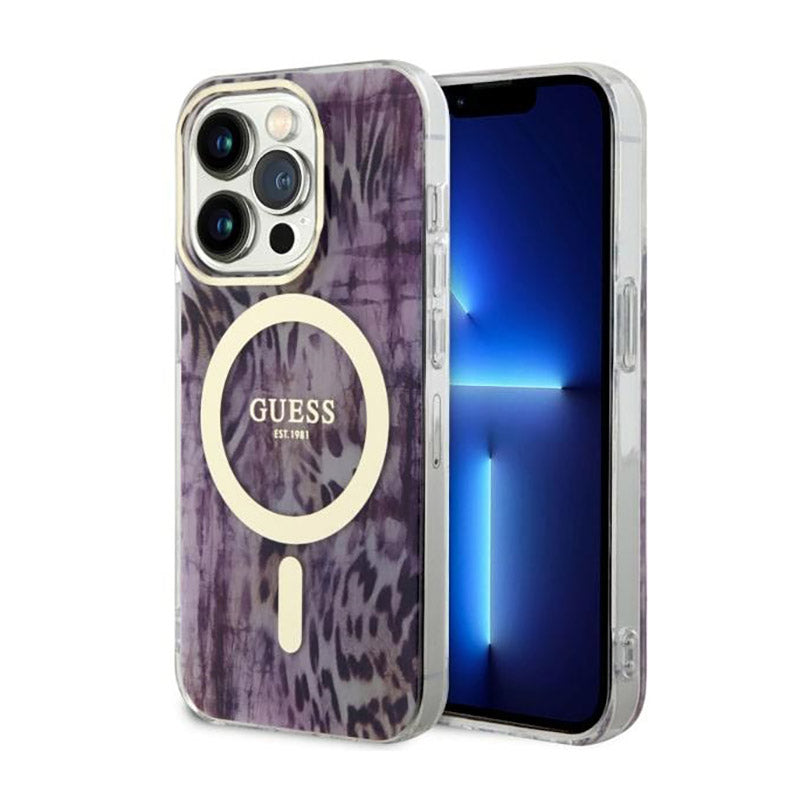 Guess Leopard MagSafe – dėklas, skirtas iPhone 14 Pro (rožinis)