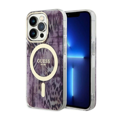 Guess Leopard MagSafe – dėklas, skirtas iPhone 14 Pro (rožinis)