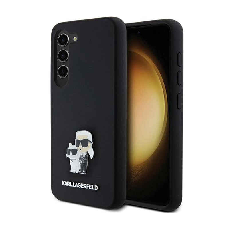 Karl Lagerfeld silikonas Karl & Choupette Metal Pin - dėklas, skirtas Samsung Galaxy S24 (juodas)