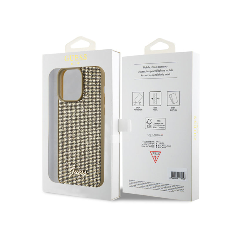 Guess Disco Metal Script – dėklas, skirtas iPhone 15 Pro Max (auksinis)