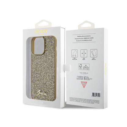 Guess Disco Metal Script – dėklas, skirtas iPhone 15 Pro Max (auksinis)
