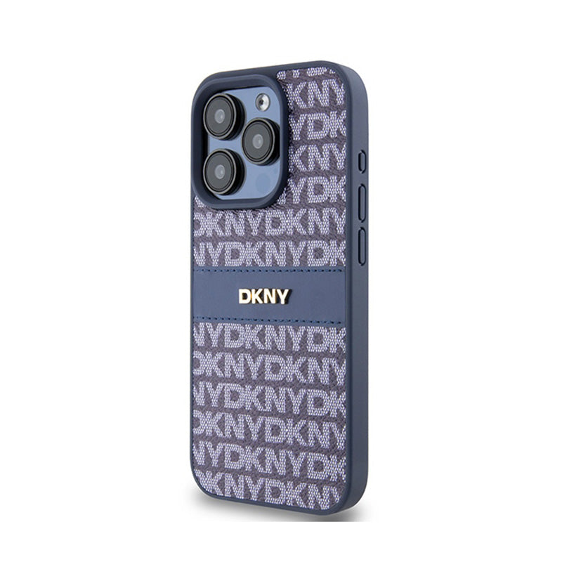 DKNY Odinis mono juostelės ir metalo logotipas - dėklas, skirtas iPhone 15 Pro (mėlynas)