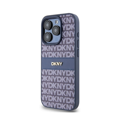 DKNY Odinis mono juostelės ir metalo logotipas - dėklas, skirtas iPhone 15 Pro (mėlynas)
