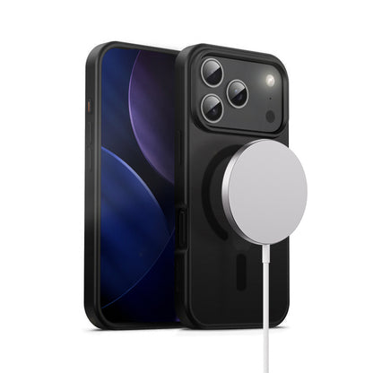 Crong Hybrid Frost MAG dėklas – MagSafe iPhone 17 Pro dėklas (juodas)