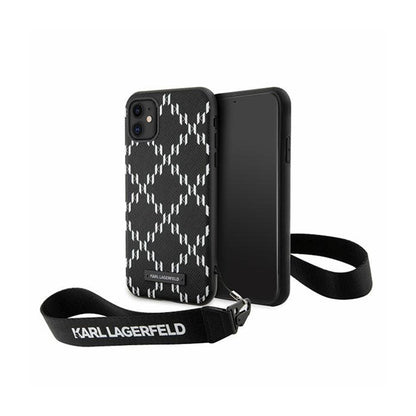 Karl Lagerfeld Monogram Losange Saffiano – Dėklas su virvele iPhone 11 (juodas)