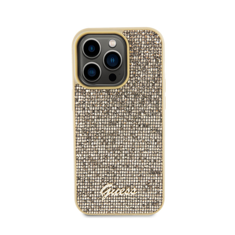 Guess Disco Metal Script – dėklas, skirtas „iPhone 15 Pro“ (auksinis)